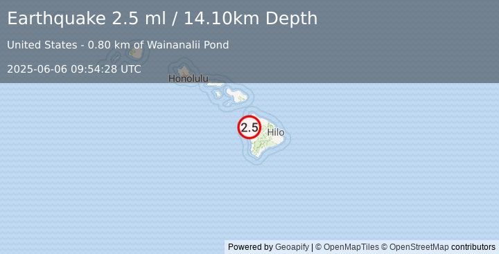Earthquake ISLAND OF HAWAII, HAWAII (2.5 ml) (2025-06-06 09:54:28 UTC)