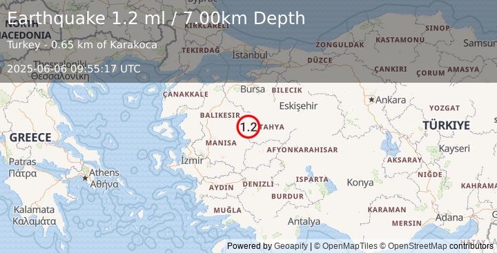 Earthquake WESTERN TURKEY (1.2 ml) (2025-06-06 09:55:17 UTC)