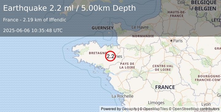 Earthquake FRANCE (2.2 ml) (2025-06-06 10:35:48 UTC)
