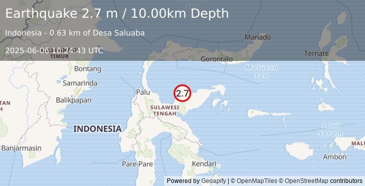 Earthquake SULAWESI, INDONESIA (2.7 m) (2025-06-06 10:24:43 UTC)