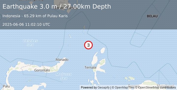 Earthquake MOLUCCA SEA (3.0 m) (2025-06-06 11:02:10 UTC)