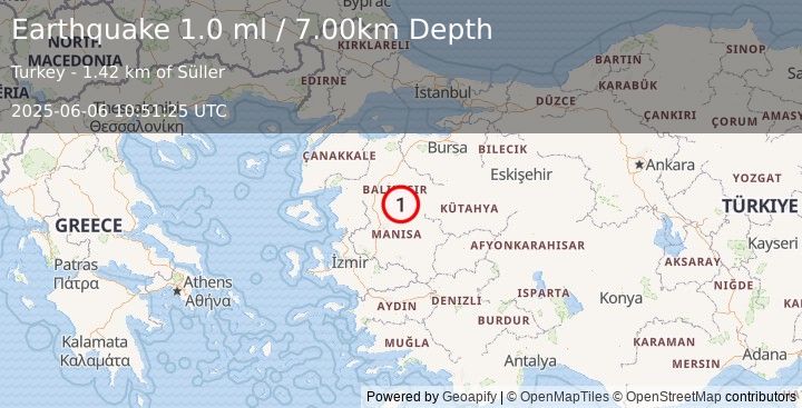 Earthquake WESTERN TURKEY (1.0 ml) (2025-06-06 10:51:25 UTC)