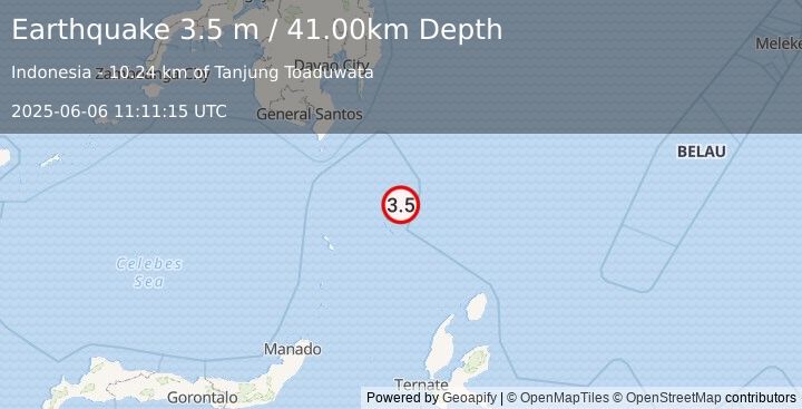 Earthquake KEPULAUAN TALAUD, INDONESIA (3.5 m) (2025-06-06 11:11:15 UTC)