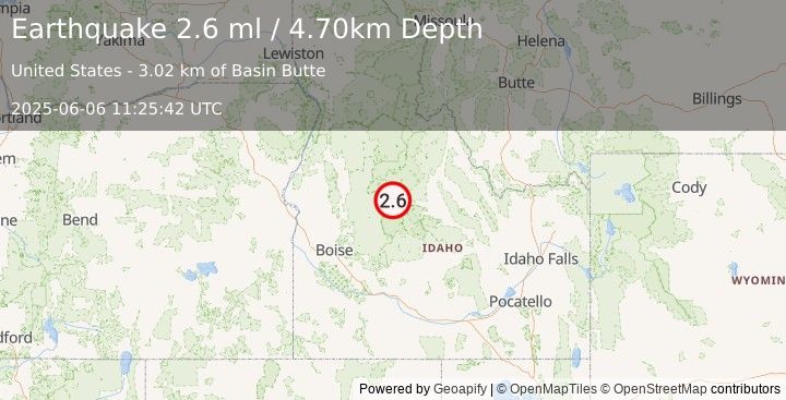 Earthquake SOUTHERN IDAHO (2.6 ml) (2025-06-06 11:25:42 UTC)