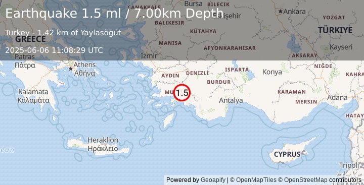 Earthquake WESTERN TURKEY (1.5 ml) (2025-06-06 11:08:29 UTC)