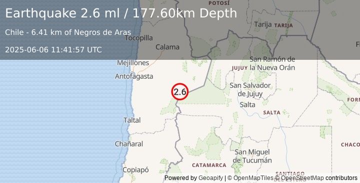 Earthquake ANTOFAGASTA, CHILE (2.6 ml) (2025-06-06 11:41:57 UTC)