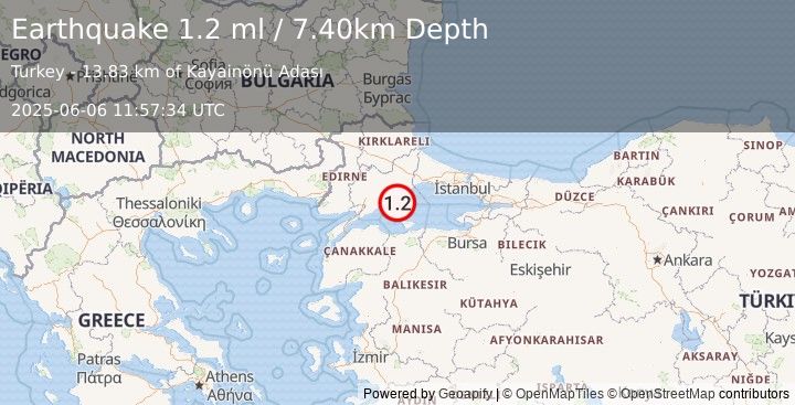 Earthquake WESTERN TURKEY (1.2 ml) (2025-06-06 11:57:34 UTC)