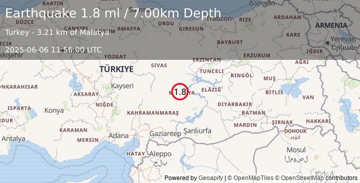 Earthquake EASTERN TURKEY (1.8 ml) (2025-06-06 11:56:00 UTC)