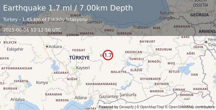 Earthquake CENTRAL TURKEY (1.7 ml) (2025-06-06 12:12:56 UTC)