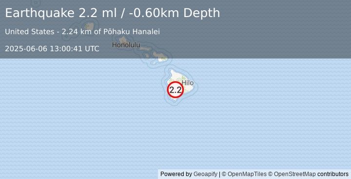 Earthquake ISLAND OF HAWAII, HAWAII (2.2 ml) (2025-06-06 13:00:41 UTC)