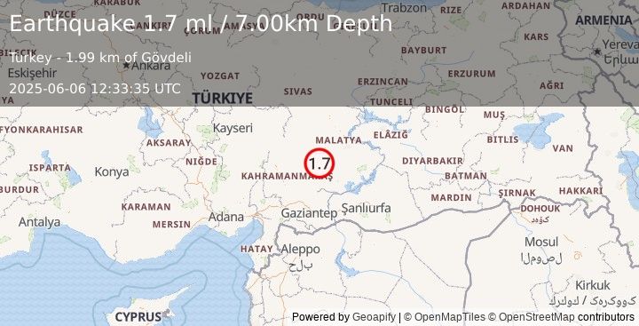 Earthquake CENTRAL TURKEY (1.7 ml) (2025-06-06 12:33:35 UTC)