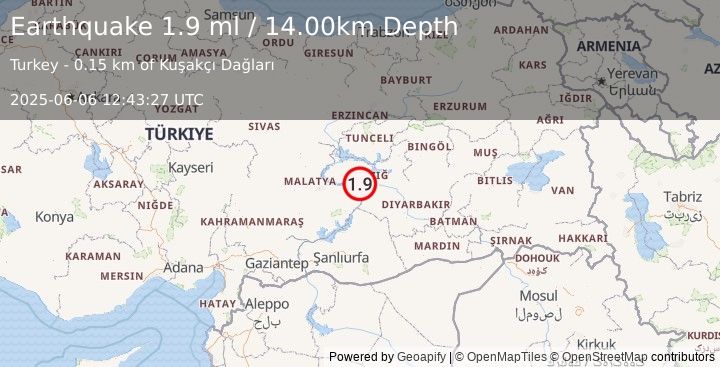 Earthquake EASTERN TURKEY (1.9 ml) (2025-06-06 12:43:27 UTC)