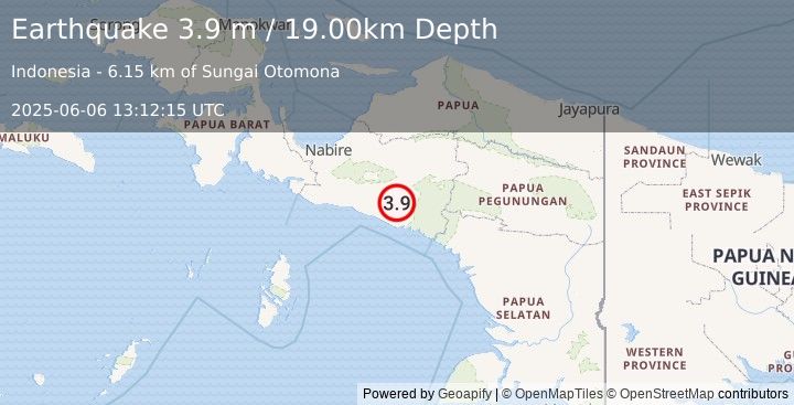 Earthquake NEAR S COAST OF PAPUA, INDONESIA (3.9 m) (2025-06-06 13:12:15 UTC)