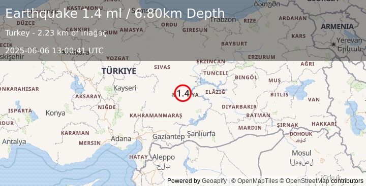 Earthquake EASTERN TURKEY (1.4 ml) (2025-06-06 13:00:41 UTC)