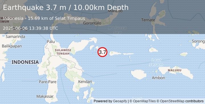 Earthquake SULAWESI, INDONESIA (3.7 m) (2025-06-06 13:39:38 UTC)