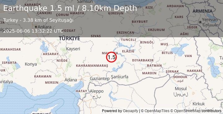 Earthquake EASTERN TURKEY (1.5 ml) (2025-06-06 13:32:22 UTC)