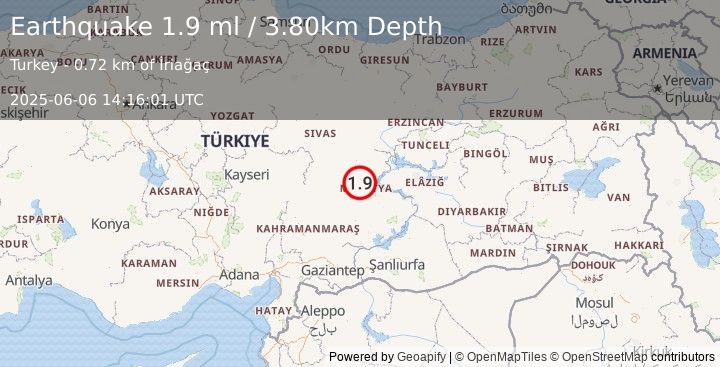 Earthquake CENTRAL TURKEY (1.9 ml) (2025-06-06 14:16:01 UTC)