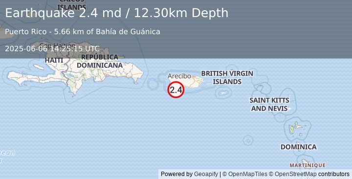Earthquake PUERTO RICO REGION (2.4 md) (2025-06-06 14:25:15 UTC)