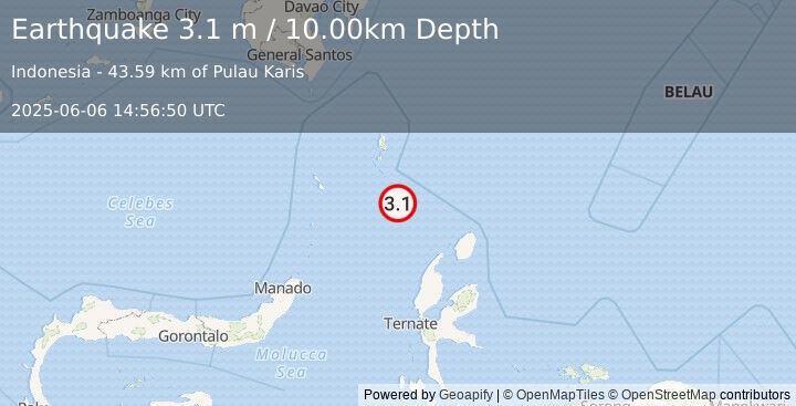 Earthquake KEPULAUAN TALAUD, INDONESIA (3.1 m) (2025-06-06 14:56:50 UTC)