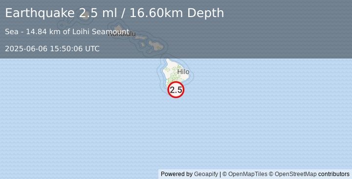 Earthquake HAWAII REGION, HAWAII (2.6 ml) (2025-06-06 15:50:05 UTC)