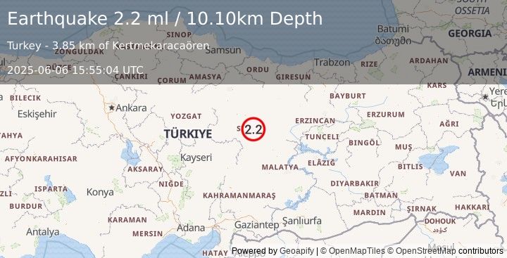 Earthquake CENTRAL TURKEY (2.2 ml) (2025-06-06 15:55:04 UTC)
