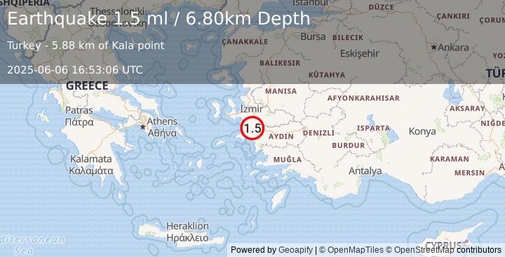 Earthquake WESTERN TURKEY (1.5 ml) (2025-06-06 16:53:06 UTC)