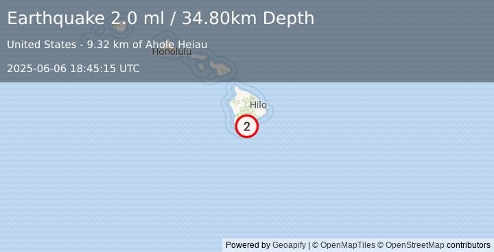 Earthquake HAWAII REGION, HAWAII (2.1 ml) (2025-06-06 18:45:19 UTC)
