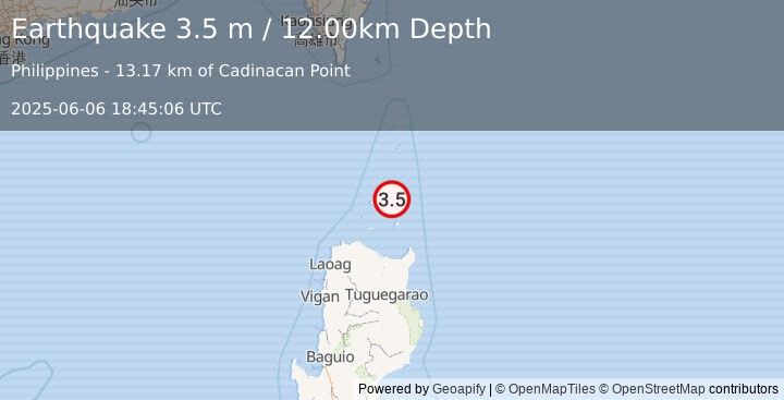 Earthquake BABUYAN ISL REGION, PHILIPPINES (3.5 m) (2025-06-06 18:45:06 UTC)