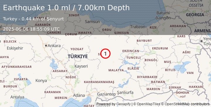Earthquake CENTRAL TURKEY (1.0 ml) (2025-06-06 18:55:09 UTC)