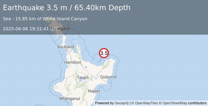 Earthquake OFF E. COAST OF N. ISLAND, N.Z. (3.5 m) (2025-06-06 19:31:41 UTC)