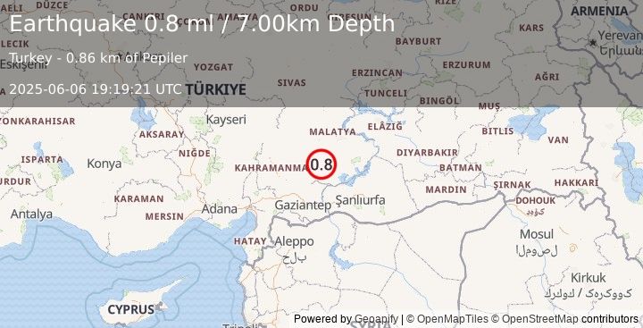 Earthquake CENTRAL TURKEY (0.8 ml) (2025-06-06 19:19:21 UTC)