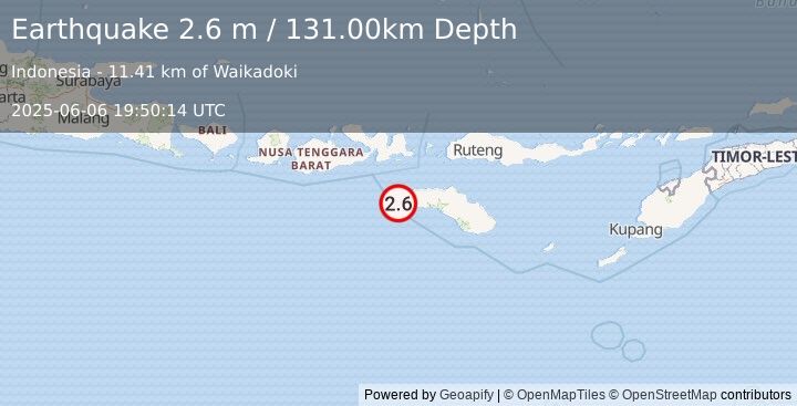 Earthquake SUMBAWA REGION, INDONESIA (2.6 m) (2025-06-06 19:50:14 UTC)