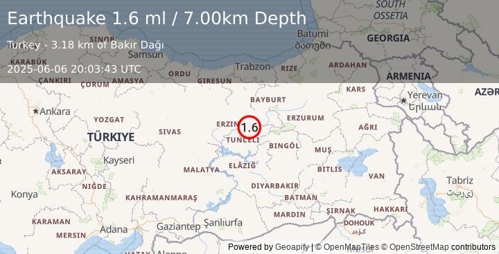 Earthquake EASTERN TURKEY (1.6 ml) (2025-06-06 20:03:43 UTC)