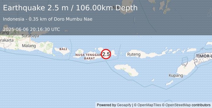 Earthquake SUMBAWA REGION, INDONESIA (2.5 m) (2025-06-06 20:16:30 UTC)