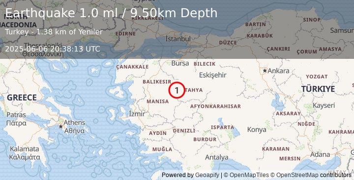 Earthquake WESTERN TURKEY (1.0 ml) (2025-06-06 20:38:13 UTC)