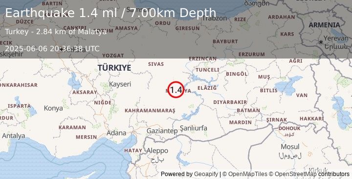Earthquake EASTERN TURKEY (1.4 ml) (2025-06-06 20:36:38 UTC)