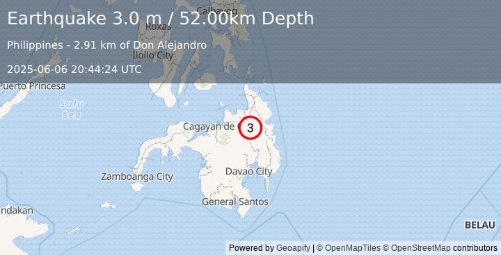 Earthquake MINDANAO, PHILIPPINES (3.0 m) (2025-06-06 20:44:24 UTC)