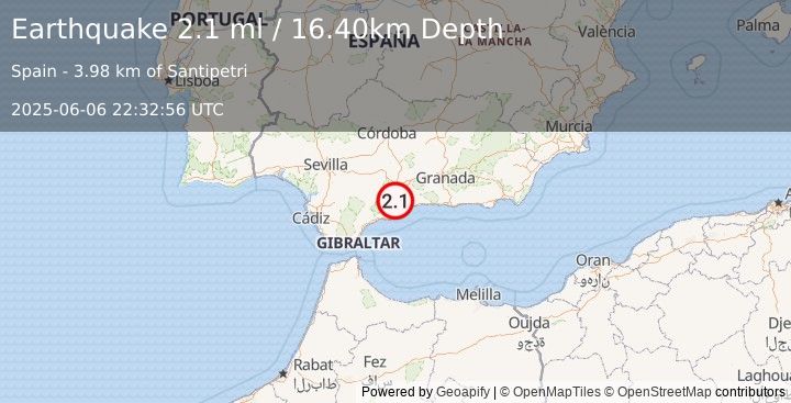 Earthquake STRAIT OF GIBRALTAR (2.0 ml) (2025-06-06 22:33:32 UTC)