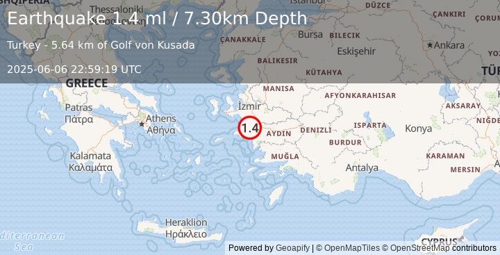 Earthquake WESTERN TURKEY (1.4 ml) (2025-06-06 22:59:19 UTC)
