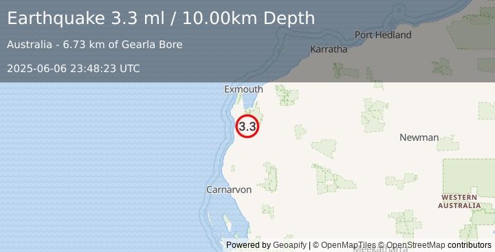 Earthquake WESTERN AUSTRALIA (3.3 ml) (2025-06-06 23:48:23 UTC)
