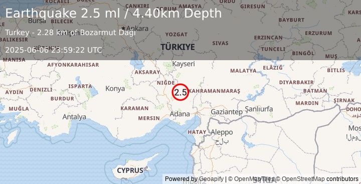 Earthquake CENTRAL TURKEY (2.5 ml) (2025-06-06 23:59:22 UTC)