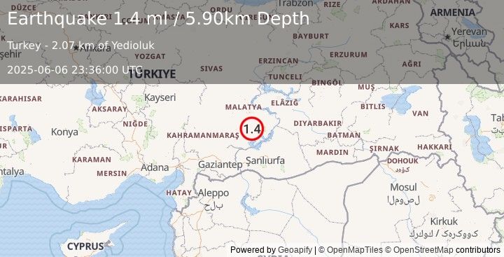 Earthquake EASTERN TURKEY (1.4 ml) (2025-06-06 23:36:00 UTC)