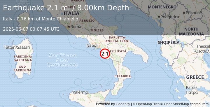 Earthquake SOUTHERN ITALY (2.1 ml) (2025-06-07 00:07:45 UTC)