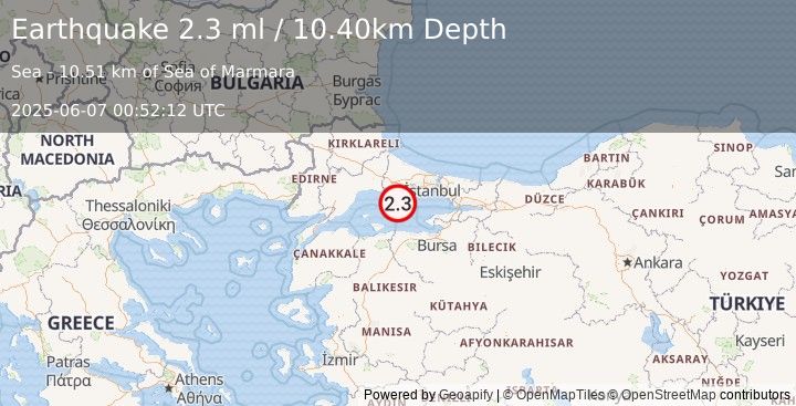 Earthquake WESTERN TURKEY (2.3 ml) (2025-06-07 00:52:12 UTC)