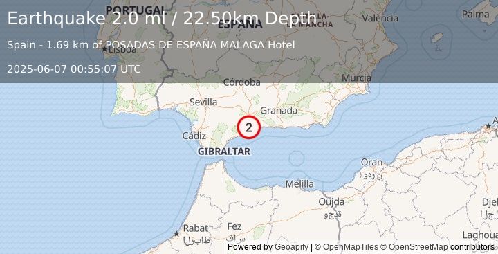 Earthquake STRAIT OF GIBRALTAR (2.0 ml) (2025-06-07 00:55:07 UTC)