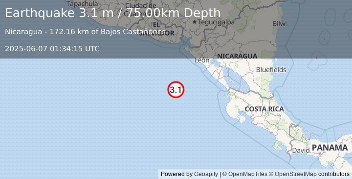 Earthquake OFF COAST OF CENTRAL AMERICA (2.9 m) (2025-06-07 01:34:19 UTC)