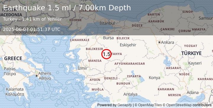Earthquake WESTERN TURKEY (1.5 ml) (2025-06-07 01:51:37 UTC)
