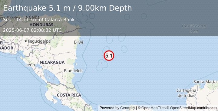 Earthquake CARIBBEAN SEA (5.1 mw) (2025-06-07 02:08:31 UTC)