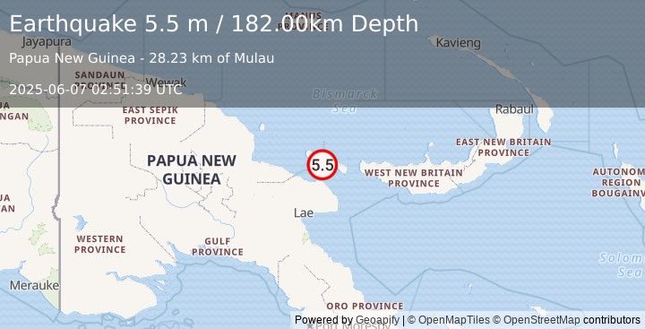 Earthquake EASTERN NEW GUINEA REG., P.N.G. (5.0 mb) (2025-06-07 02:51:40 UTC)
