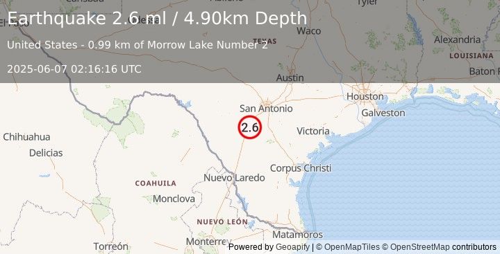 Earthquake SOUTHERN TEXAS (2.6 ml) (2025-06-07 02:16:16 UTC)